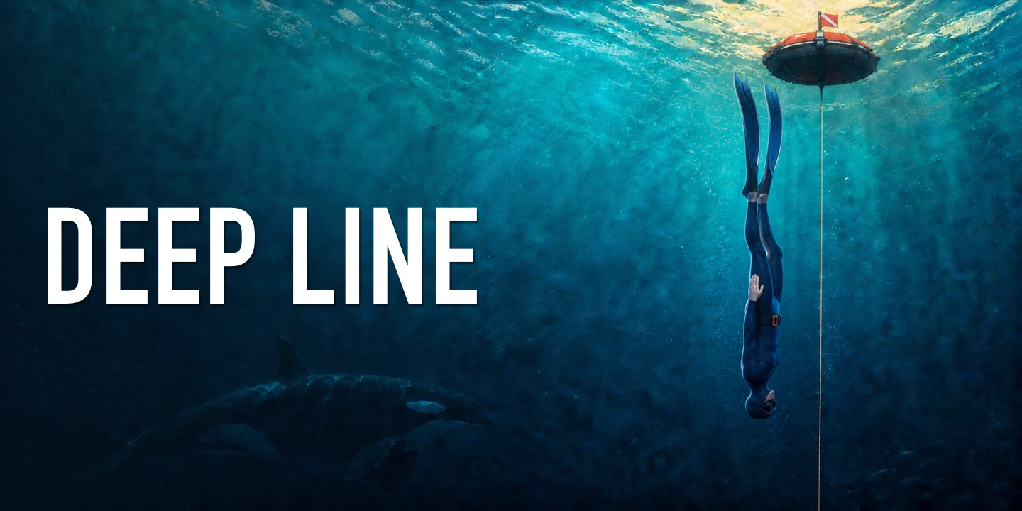 Deep Line freediver descending beside a buoy and dive line