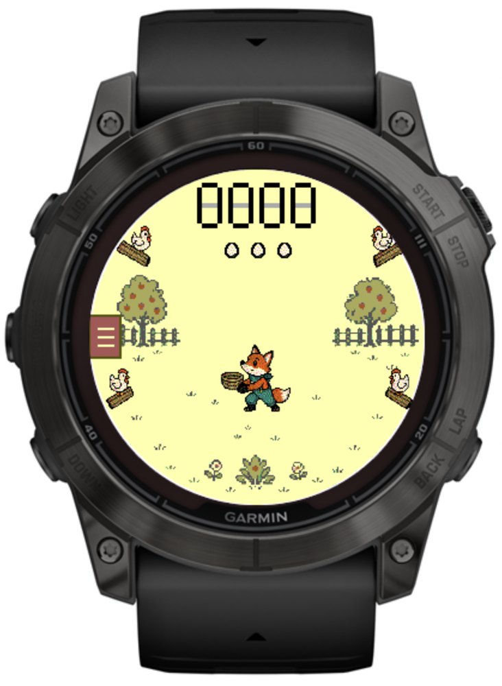 Egg Catcher LCD gameplay on a Garmin fēnix 7X Pro