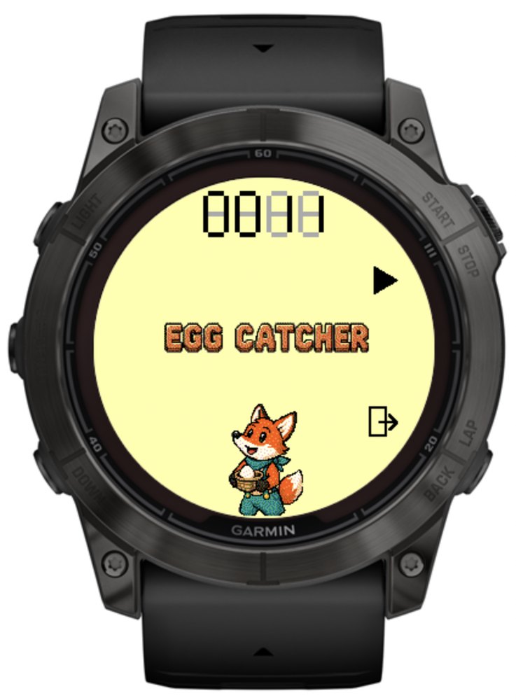 Egg Catcher LCD start screen on a Garmin fēnix 7X Pro